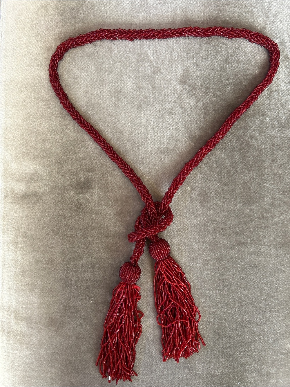 Beaded Red Tassel Lariat Necklace - Women Jewelry